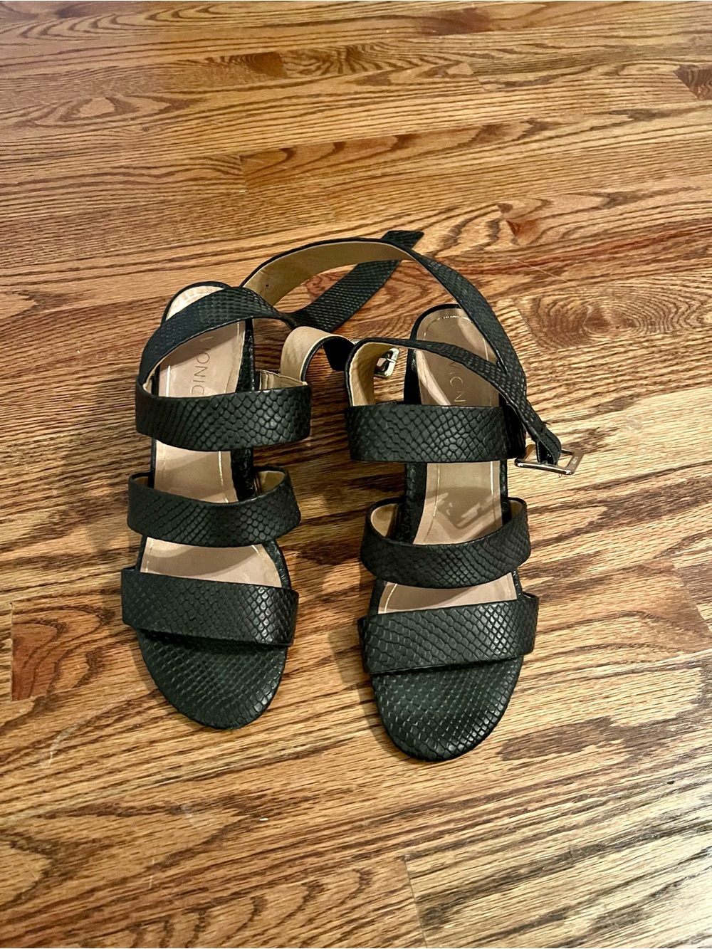 Vionic Black Textured Strappy Block Heel Sandals